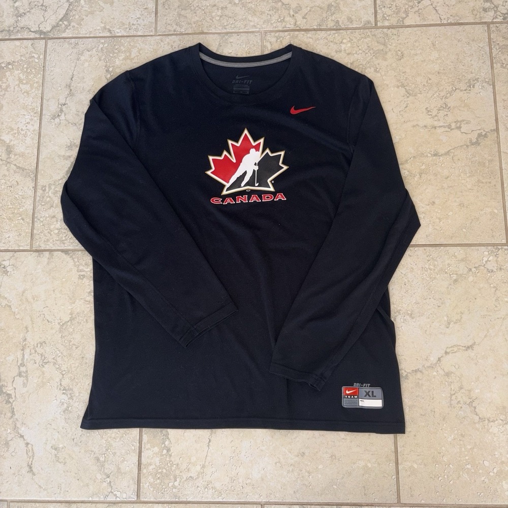 Nike Team Canada National Hockey Team Dri-Fit Tee Shirt Black Men's XL Spots